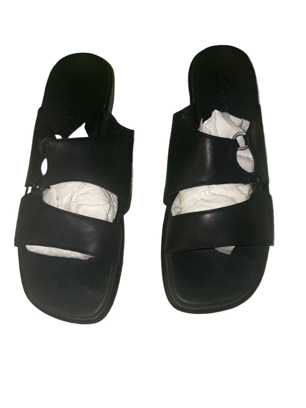Women's Clarks Bendables Black Leather Wedge Sandals❤️LIKE NEW